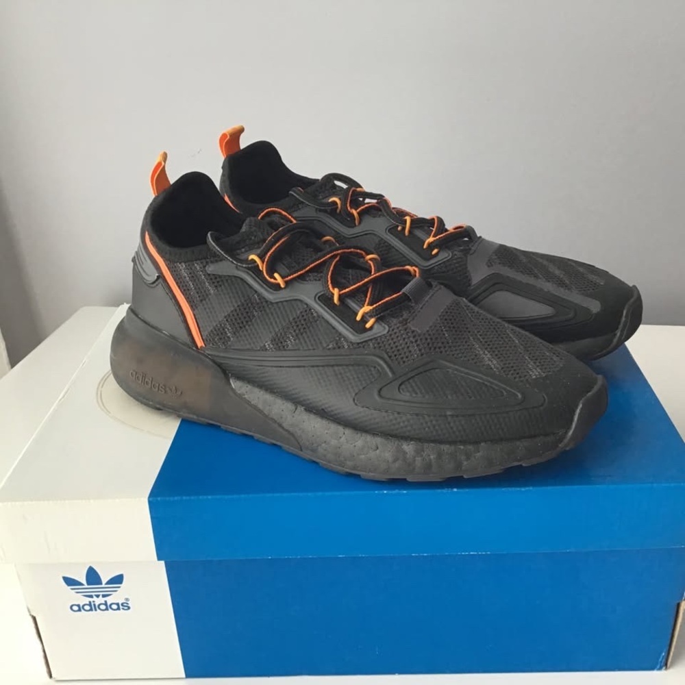 Adidas originals ZX 2K BOOST SHOES black orange size US 6 1/2 EUR 39.3